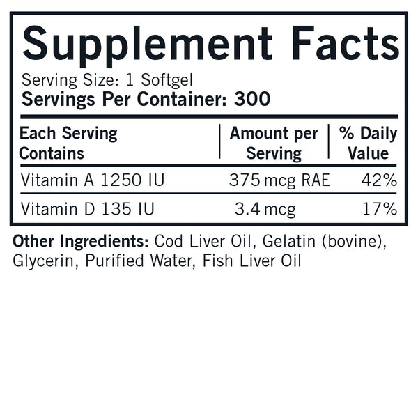 Cod Liver Oil with Vitamins A & D 300 Capsules  by Kirkman